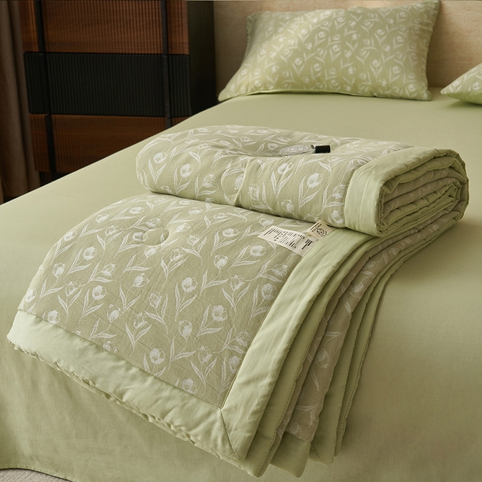 91家纺网 家纺一手货源 找家纺 简如 2026新款全棉60提花里外纯棉棉花夏凉被四件套 月光集-绿