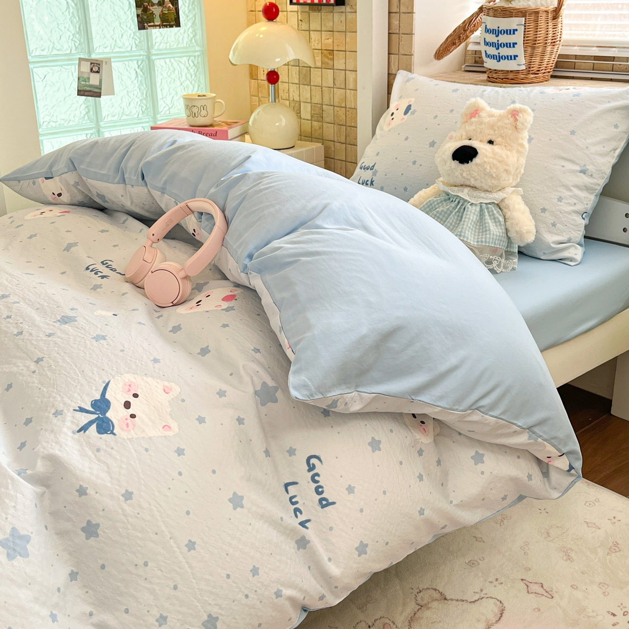 91家纺网 家纺一手货源 找家纺 （总）川悦生活 【提供买家秀】2026新款云感双层纱木棉学生床笠套件