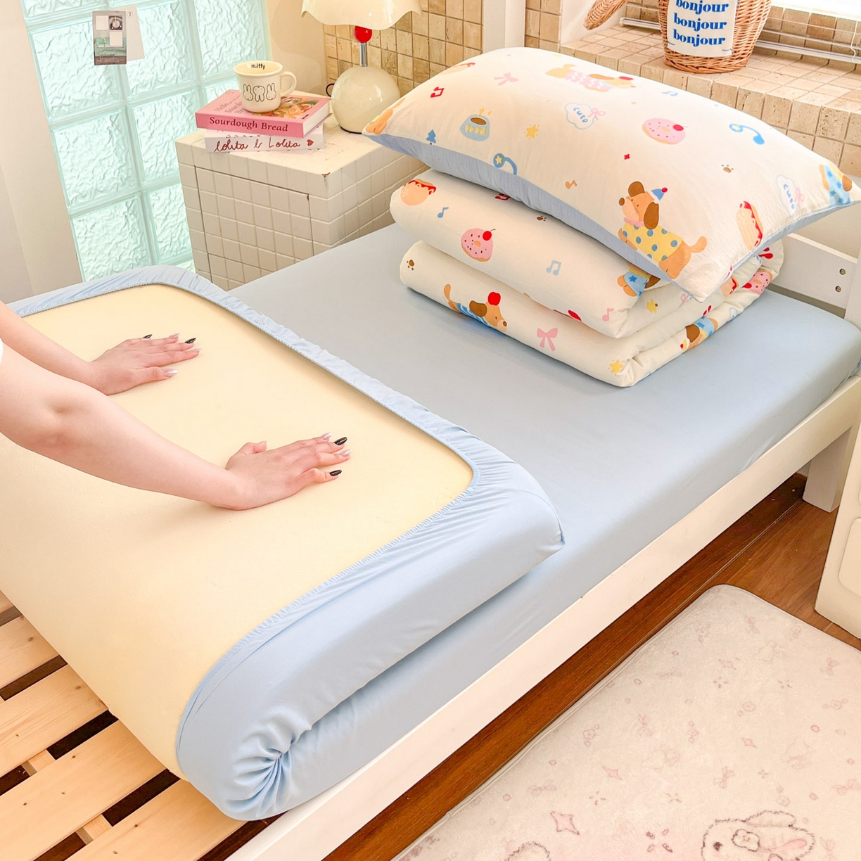 91家纺网 家纺一手货源 找家纺 （总）川悦生活 【提供买家秀】2026新款云感双层纱木棉学生床笠套件