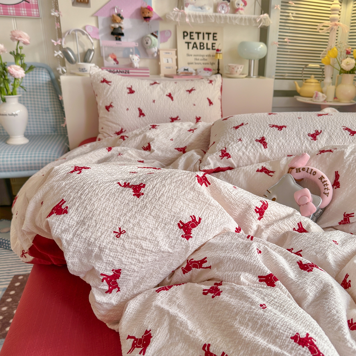 91家纺网 家纺一手货源 找家纺 铺尚美家纺 2026新款小清新110g高品质直播热卖款A类泡芙棉双层纱四件套 马上有钱