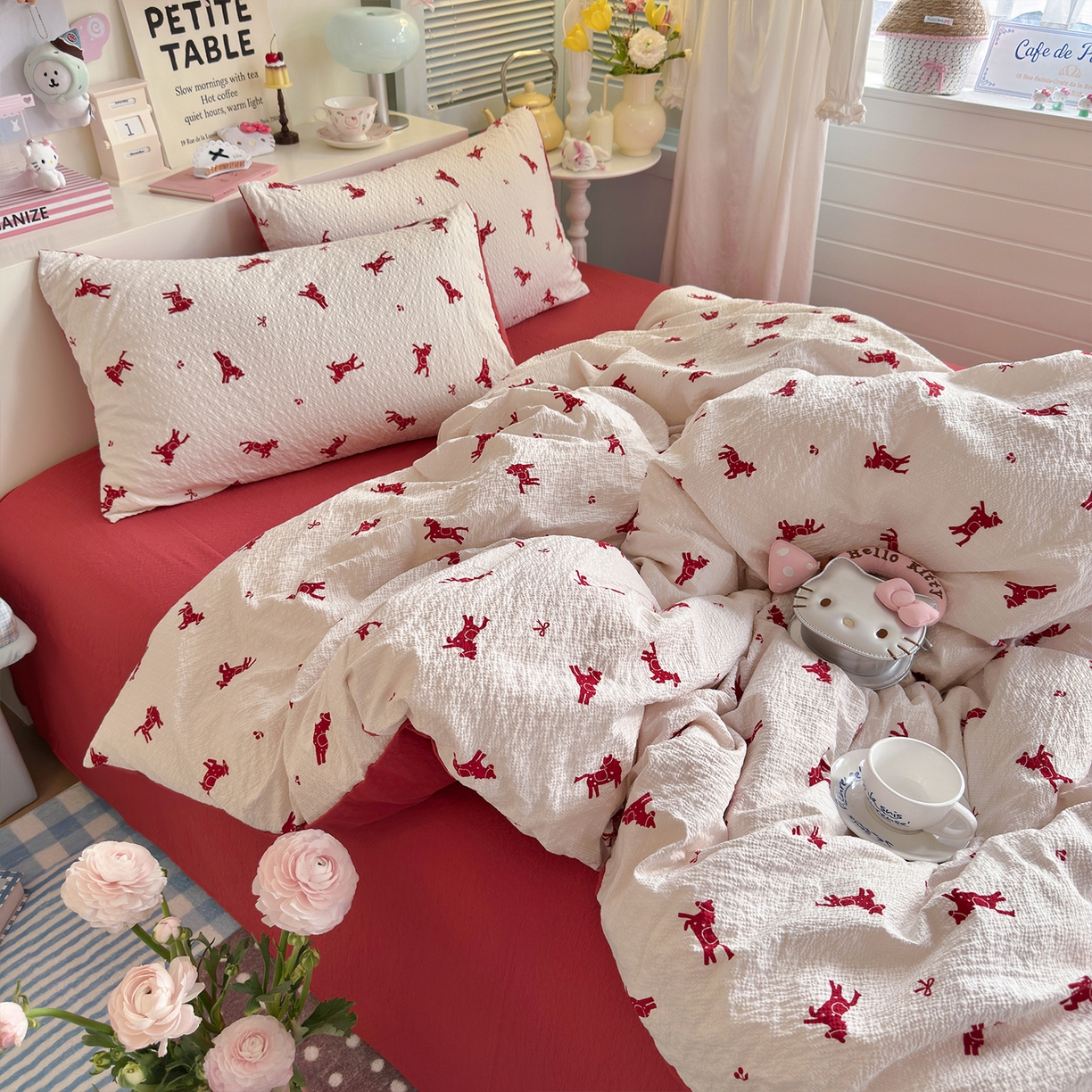 91家纺网 家纺一手货源 找家纺 铺尚美家纺 2026新款小清新110g高品质直播热卖款A类泡芙棉双层纱四件套 马上有钱