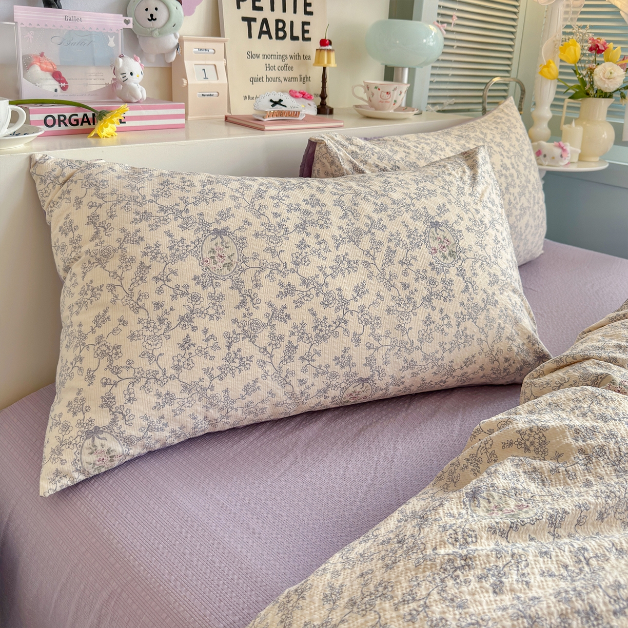 91家纺网 家纺一手货源 找家纺 铺尚美家纺 2026新款小清新110g高品质直播热卖款A类泡芙棉双层纱四件套 曼塔庄园