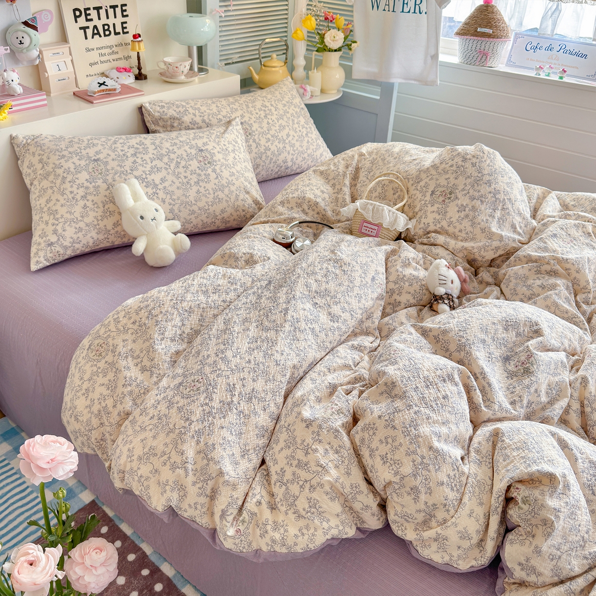 91家纺网 家纺一手货源 找家纺 铺尚美家纺 2026新款小清新110g高品质直播热卖款A类泡芙棉双层纱四件套 曼塔庄园