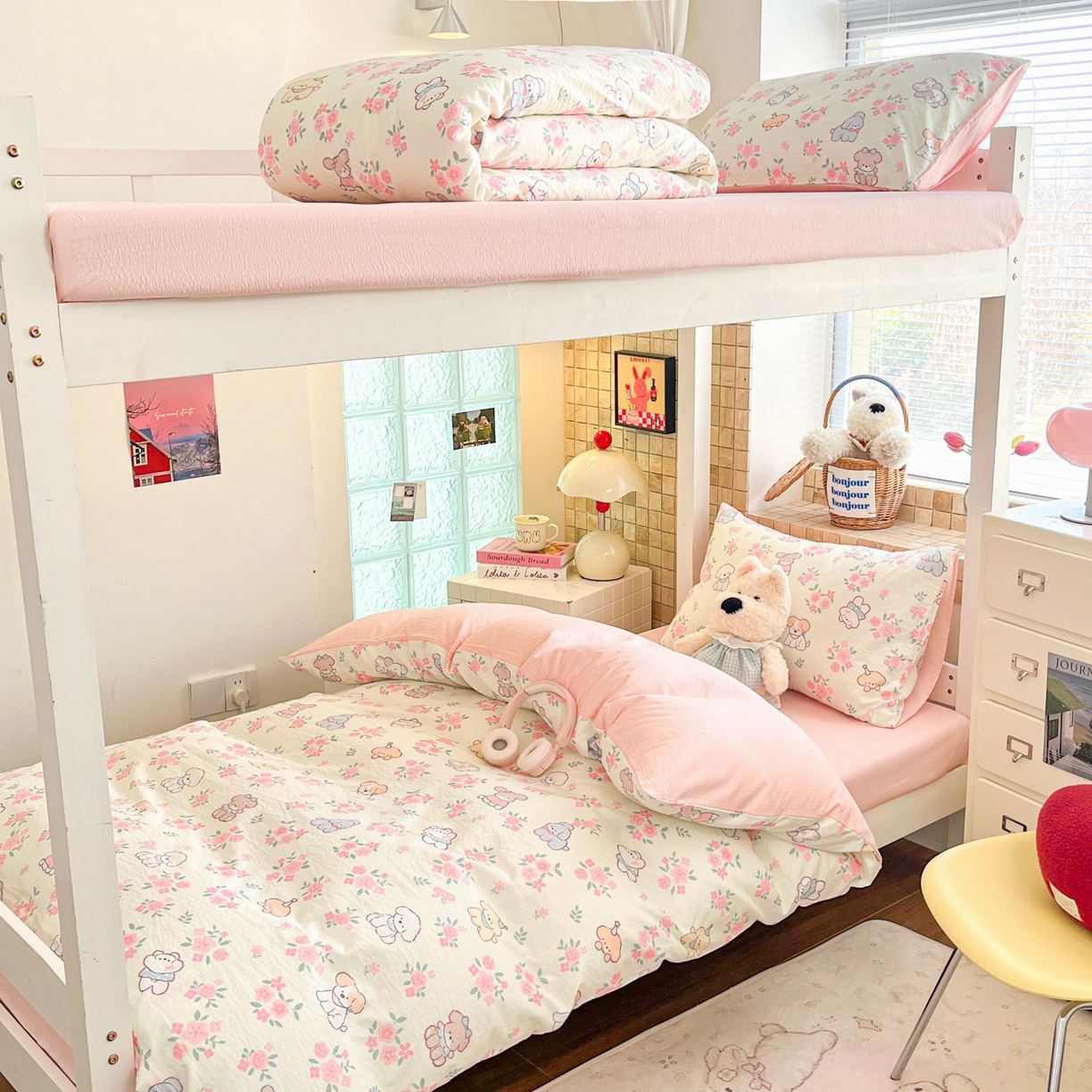 91家纺网 家纺一手货源 找家纺 川悦生活 【提供买家秀】2026新款云感双层纱木棉学生床笠套件 花都小狗