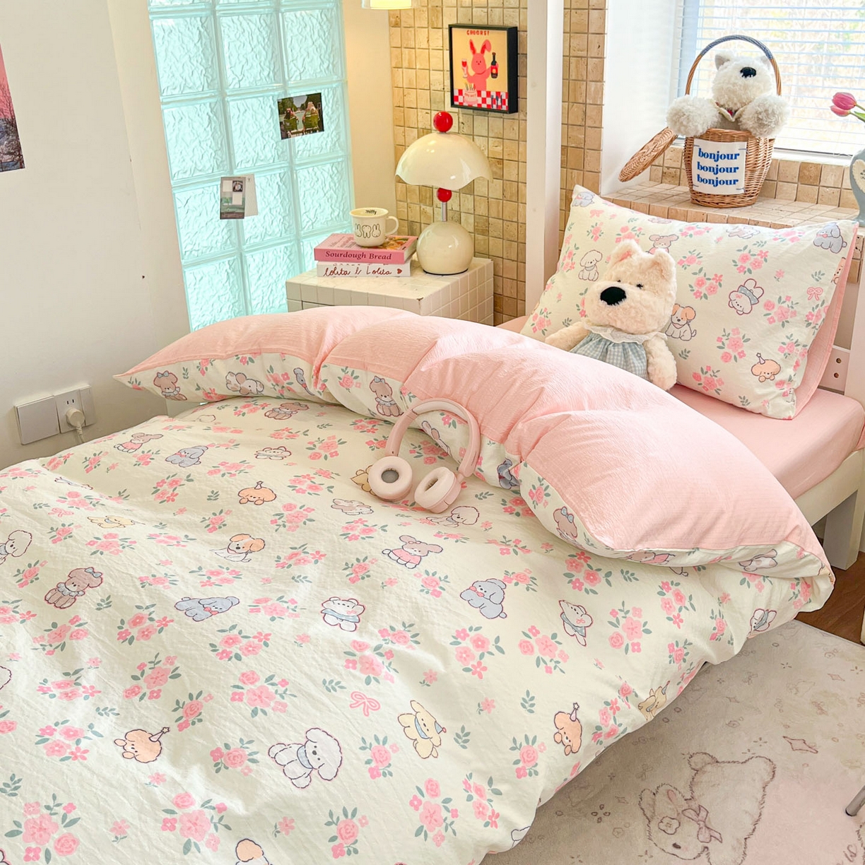 91家纺网 家纺一手货源 找家纺 川悦生活 【提供买家秀】2026新款云感双层纱木棉学生床笠套件 花都小狗