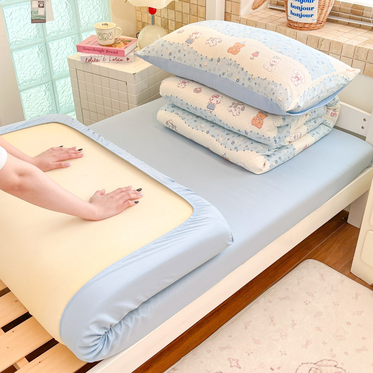 川悦生活 【提供买家秀】2026新款云感双层纱木棉学生床笠套件 花田乐园