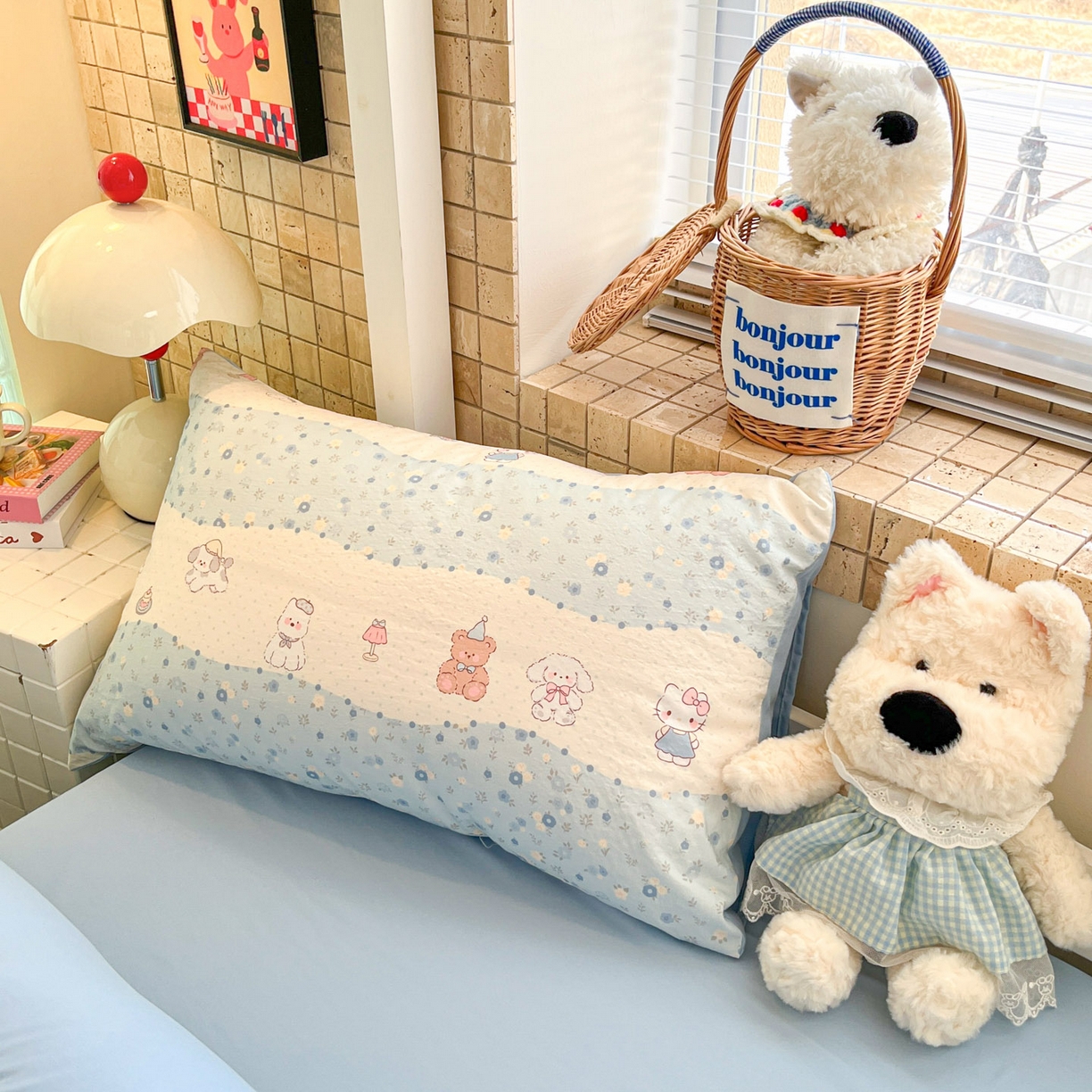 91家纺网 家纺一手货源 找家纺 川悦生活 【提供买家秀】2026新款云感双层纱木棉学生床笠套件 花田乐园