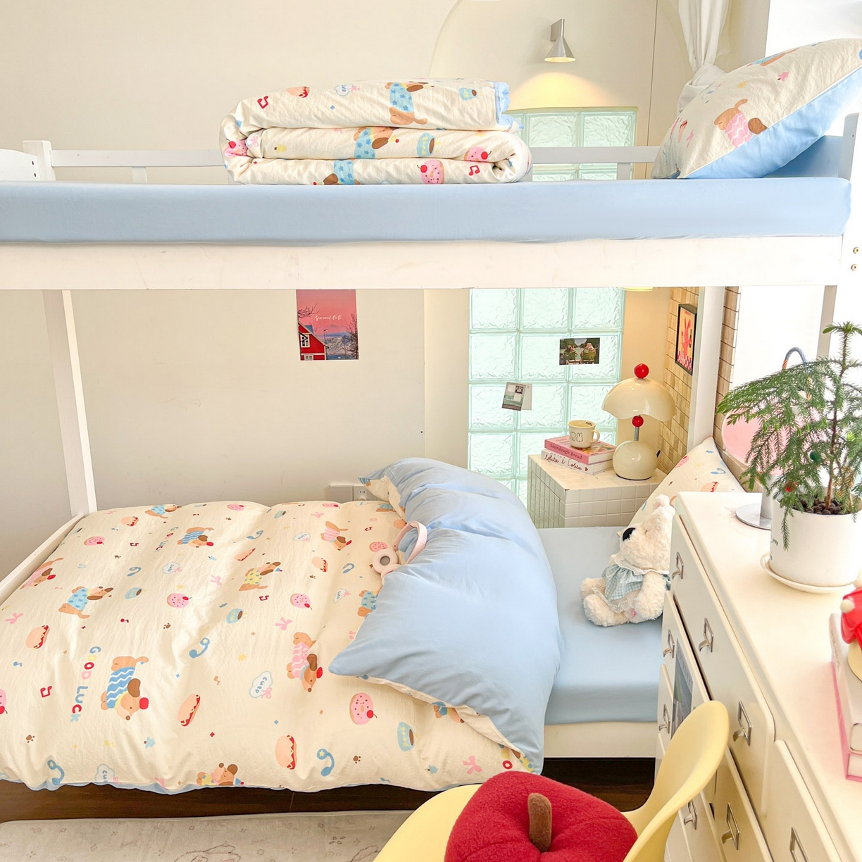 91家纺网 家纺一手货源 找家纺 川悦生活 【提供买家秀】2026新款云感双层纱木棉学生床笠套件 腊肠庄园