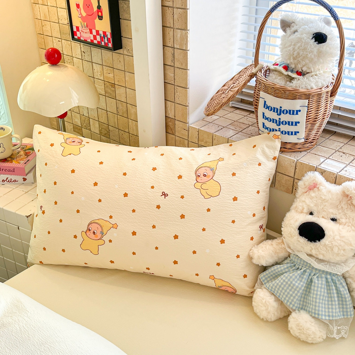 91家纺网 家纺一手货源 找家纺 川悦生活 【提供买家秀】2026新款云感双层纱木棉学生床笠套件 恰星星