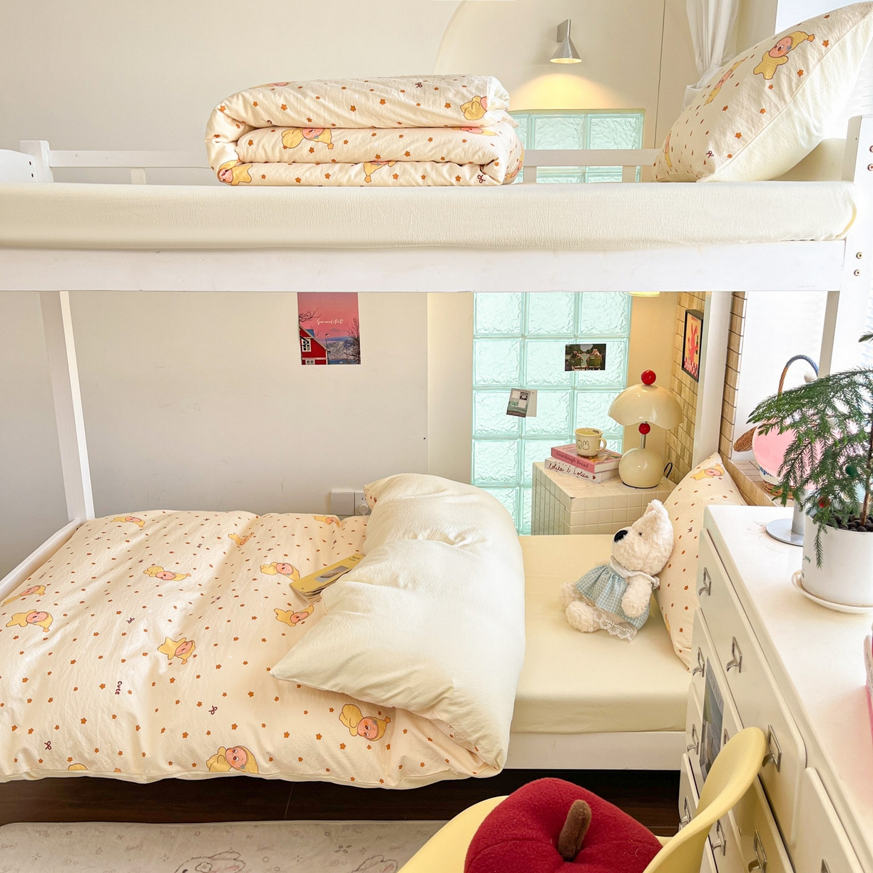 91家纺网 家纺一手货源 找家纺 川悦生活 【提供买家秀】2026新款云感双层纱木棉学生床笠套件 恰星星