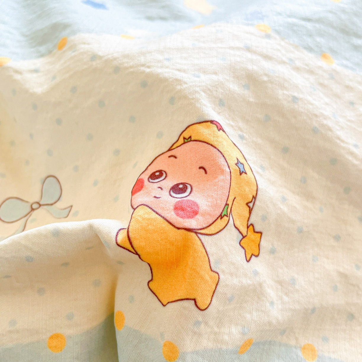 91家纺网 家纺一手货源 找家纺 川悦生活 【提供买家秀】2026新款云感双层纱木棉学生床笠套件 数星星