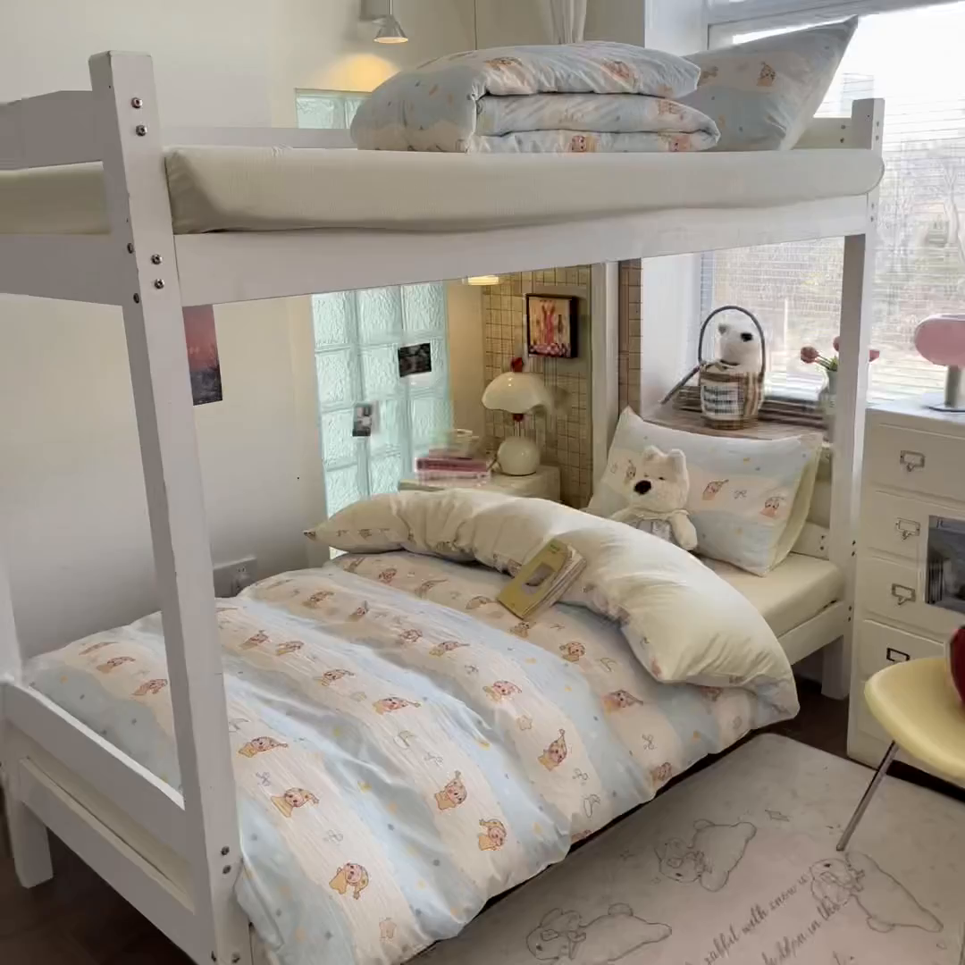 91家纺网 家纺一手货源 找家纺 川悦生活 【提供买家秀】2026新款云感双层纱木棉学生床笠套件 数星星