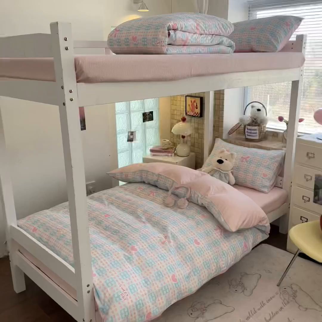 91家纺网 家纺一手货源 找家纺 川悦生活 【提供买家秀】2026新款云感双层纱木棉学生床笠套件 甜梦心愿