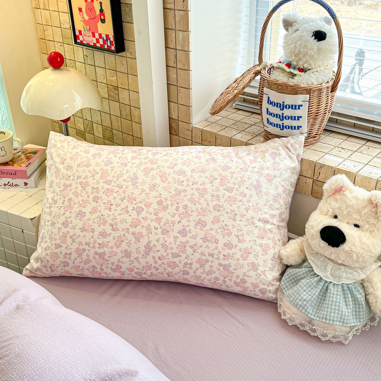 91家纺网 家纺一手货源 找家纺 川悦生活 【提供买家秀】2026新款云感双层纱木棉学生床笠套件 香芋甜梦