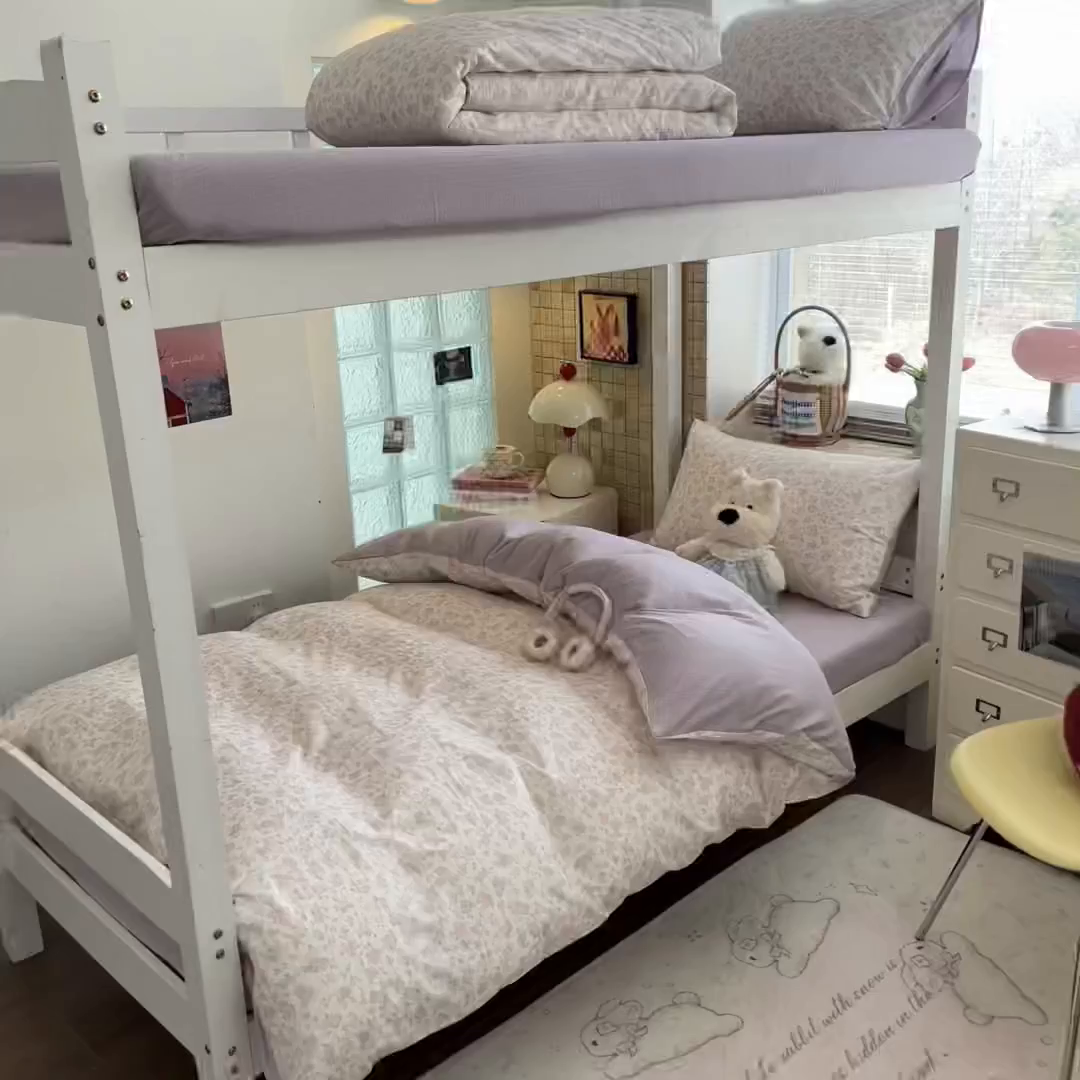 91家纺网 家纺一手货源 找家纺 川悦生活 【提供买家秀】2026新款云感双层纱木棉学生床笠套件 香芋甜梦