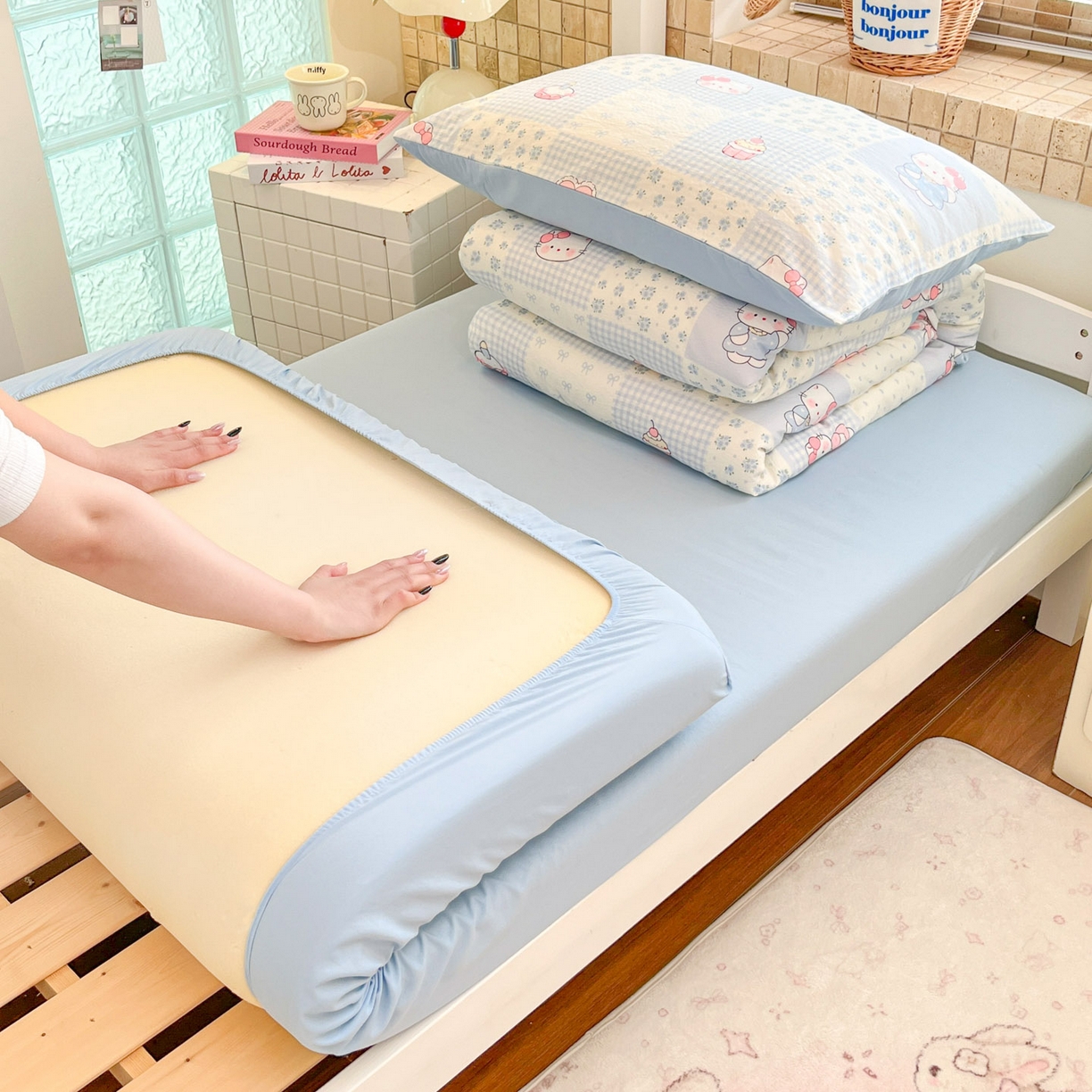 川悦生活 【提供买家秀】2026新款云感双层纱木棉学生床笠套件 小猫庄园