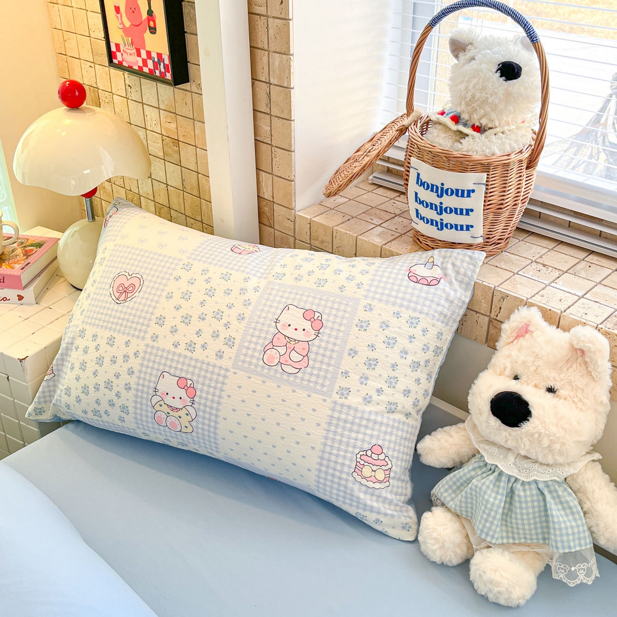 91家纺网 家纺一手货源 找家纺 川悦生活 【提供买家秀】2026新款云感双层纱木棉学生床笠套件 小猫庄园