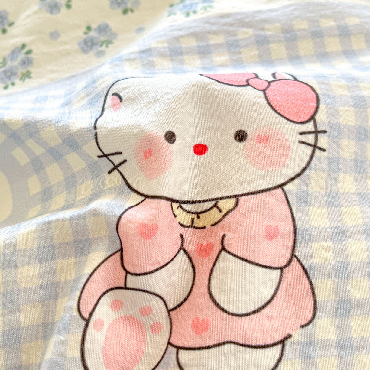 91家纺网 家纺一手货源 找家纺 川悦生活 【提供买家秀】2026新款云感双层纱木棉学生床笠套件 小猫庄园