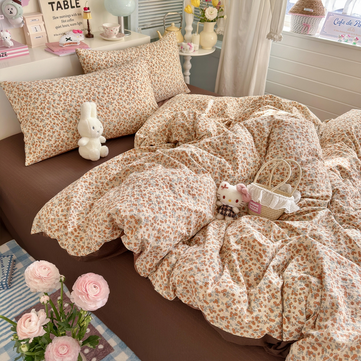 91家纺网 家纺一手货源 找家纺 铺尚美家纺 2026新款小清新110g高品质直播热卖款A类泡芙棉双层纱四件套 伊柠