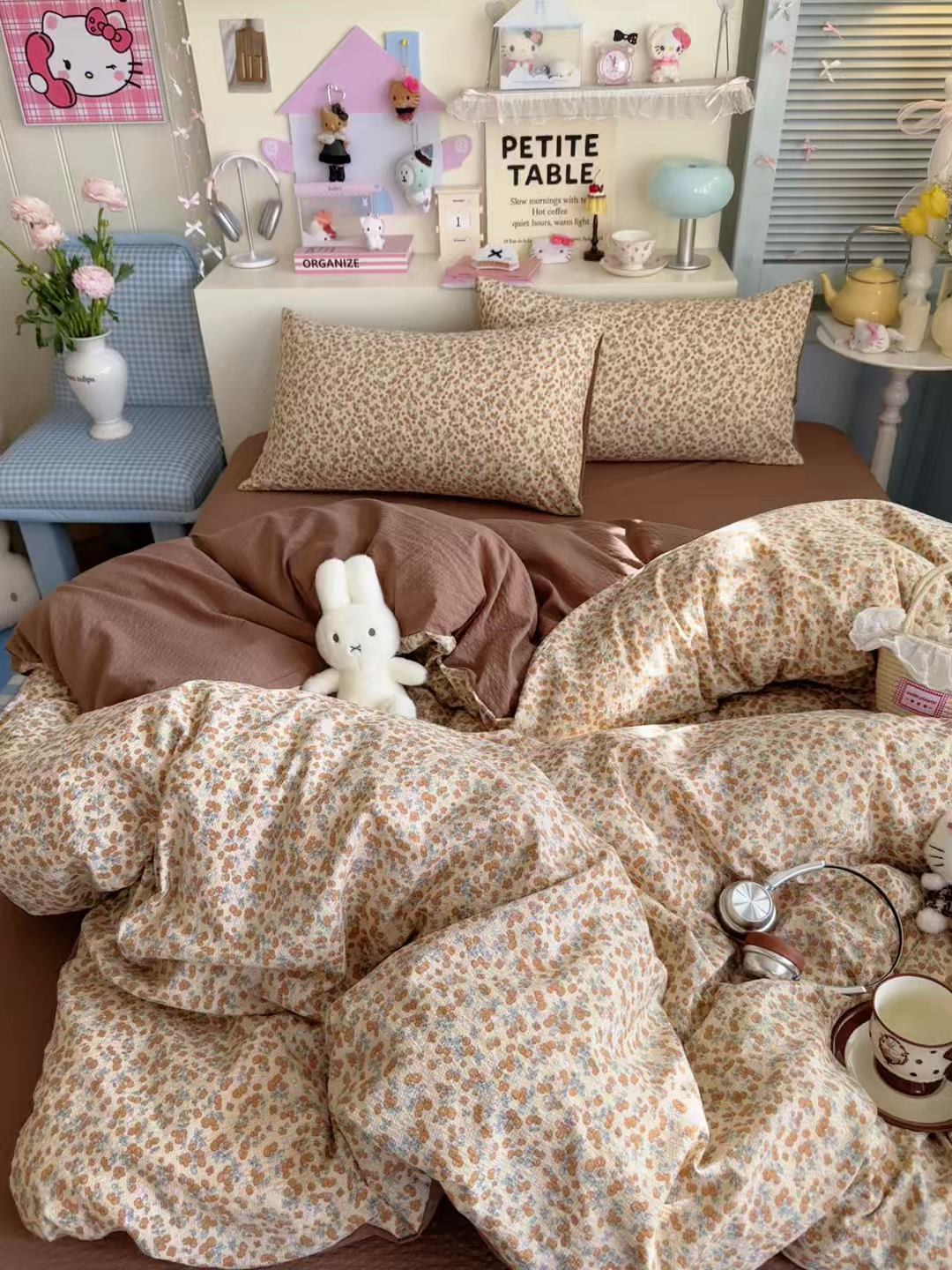 91家纺网 家纺一手货源 找家纺 铺尚美家纺 2026新款小清新110g高品质直播热卖款A类泡芙棉双层纱四件套 伊柠