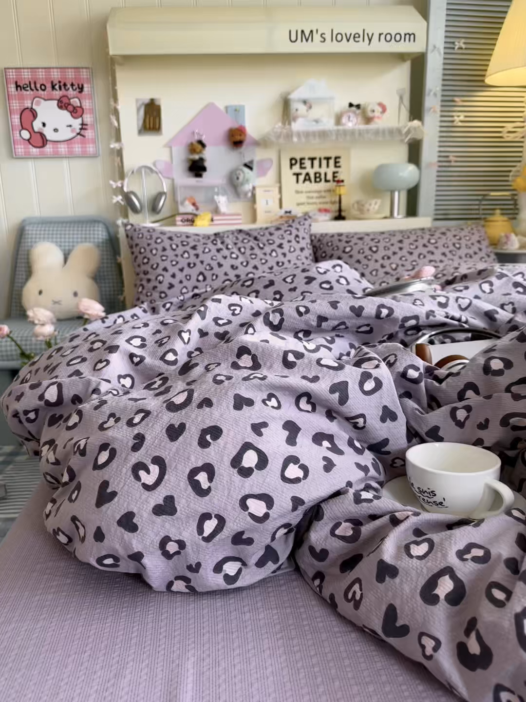 91家纺网 家纺一手货源 找家纺 铺尚美家纺 2026新款小清新110g高品质直播热卖款A类泡芙棉双层纱四件套 紫豹纹