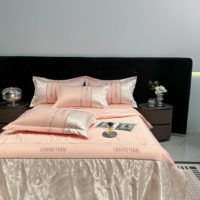 91家纺网 家纺一手货源 找家纺 金牛座家纺 2026新款水洗丝柔提花夏被空调被四件套 忆夏-浅粉