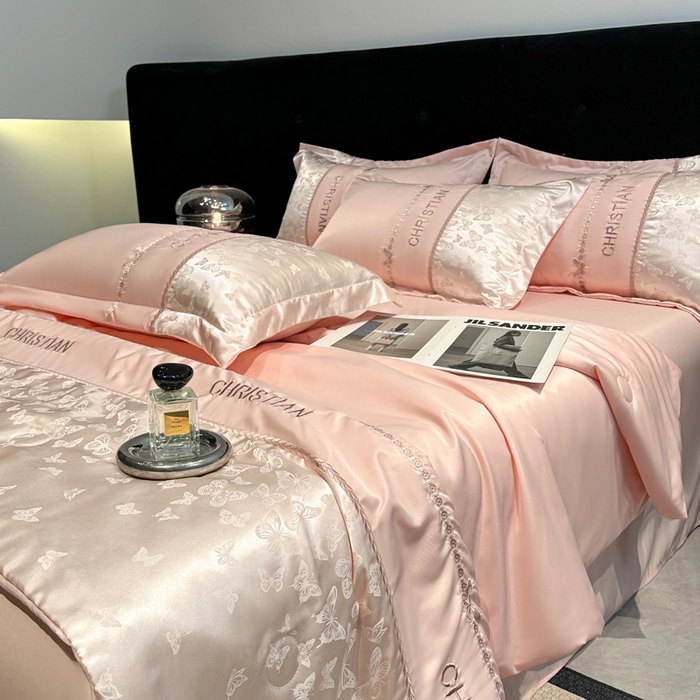 91家纺网 家纺一手货源 找家纺 金牛座家纺 2026新款水洗丝柔提花夏被空调被四件套 忆夏-浅粉