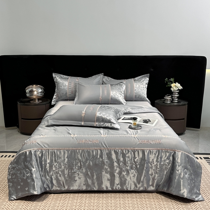 91家纺网 家纺一手货源 找家纺 金牛座家纺 2026新款水洗丝柔提花夏被空调被四件套 忆夏-高级灰
