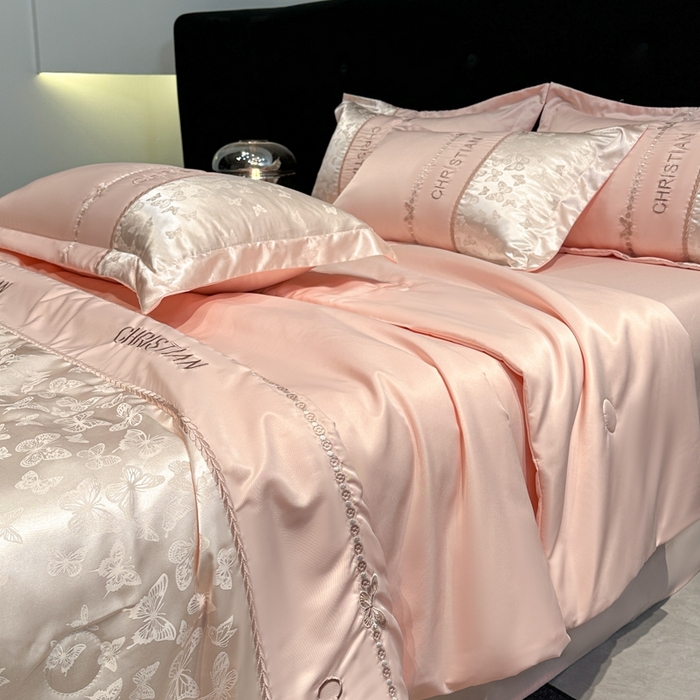 91家纺网 家纺一手货源 找家纺 金牛座家纺 2026新款水洗丝柔提花夏被空调被四件套 忆夏-浅粉