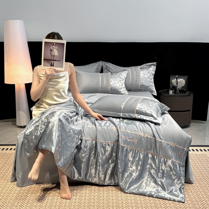 金牛座家纺 2026新款水洗丝柔提花夏被空调被四件套 忆夏-高级灰