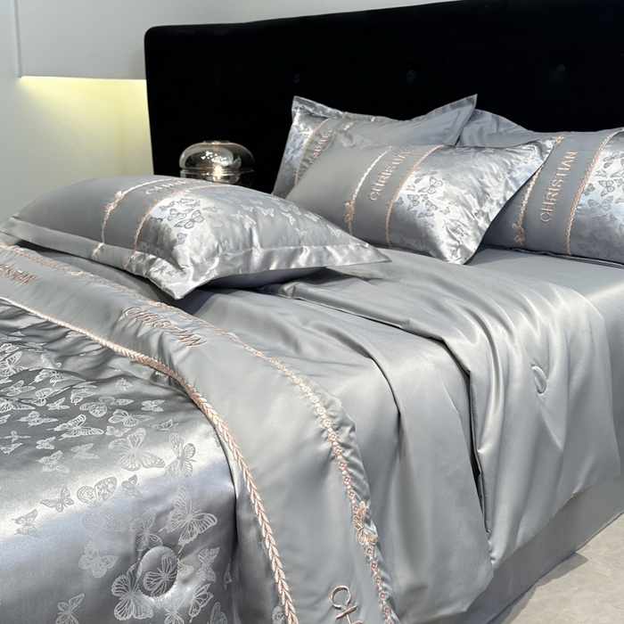 91家纺网 家纺一手货源 找家纺 金牛座家纺 2026新款水洗丝柔提花夏被空调被四件套 忆夏-高级灰