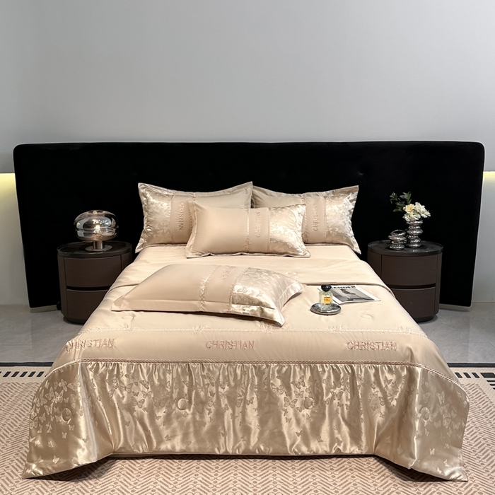 91家纺网 家纺一手货源 找家纺 金牛座家纺 2026新款水洗丝柔提花夏被空调被四件套 忆夏-香槟