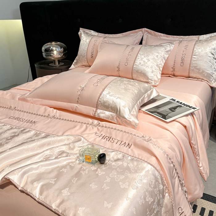 91家纺网 家纺一手货源 找家纺 金牛座家纺 2026新款水洗丝柔提花夏被空调被四件套 忆夏-浅粉