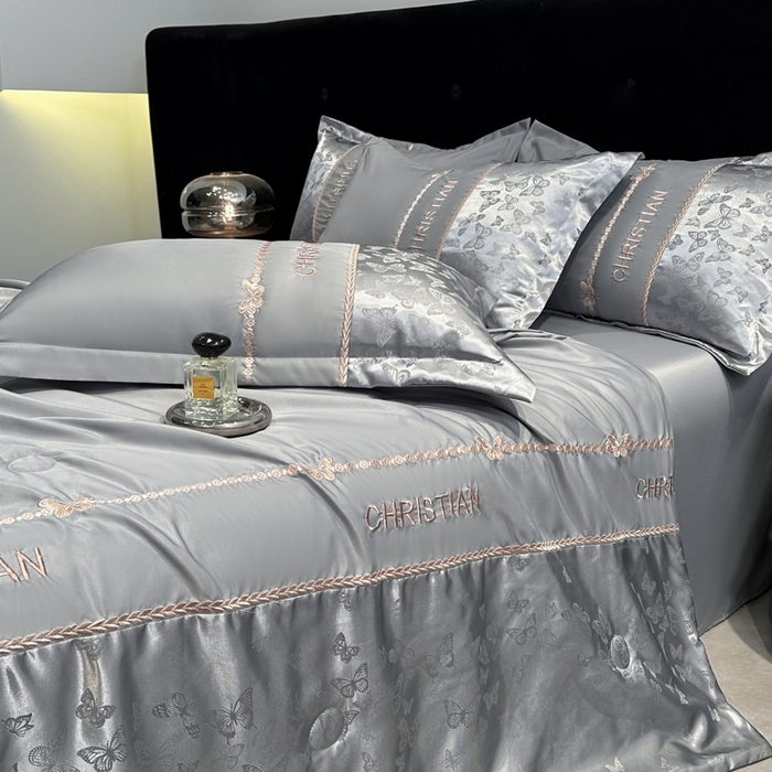91家纺网 家纺一手货源 找家纺 金牛座家纺 2026新款水洗丝柔提花夏被空调被四件套 忆夏-高级灰
