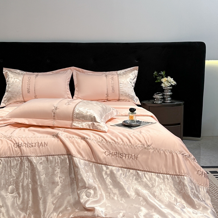 91家纺网 家纺一手货源 找家纺 金牛座家纺 2026新款水洗丝柔提花夏被空调被四件套 忆夏-浅粉