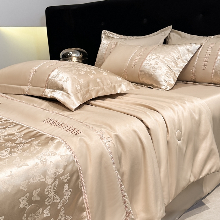 91家纺网 家纺一手货源 找家纺 金牛座家纺 2026新款水洗丝柔提花夏被空调被四件套 忆夏-香槟