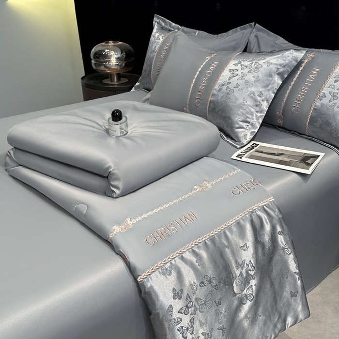 91家纺网 家纺一手货源 找家纺 金牛座家纺 2026新款水洗丝柔提花夏被空调被四件套 忆夏-高级灰