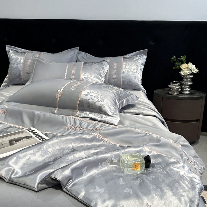 91家纺网 家纺一手货源 找家纺 金牛座家纺 2026新款水洗丝柔提花夏被空调被四件套 忆夏-高级灰