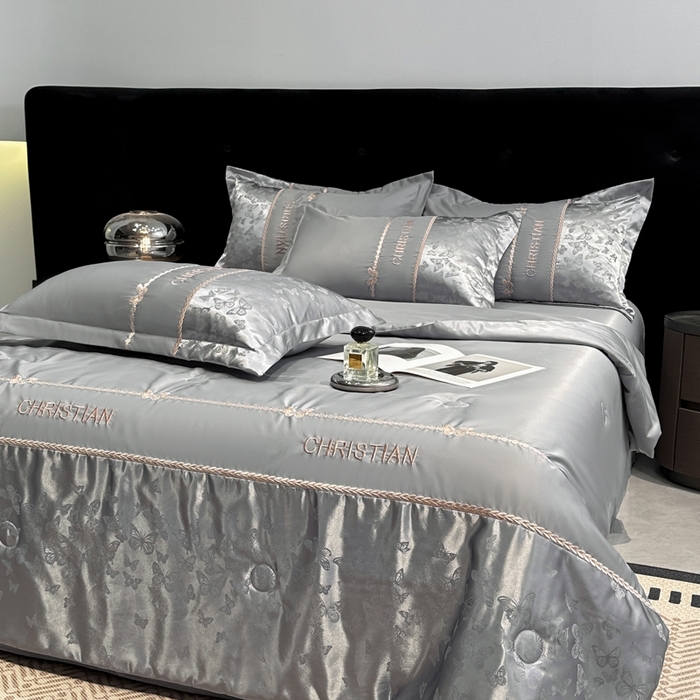 91家纺网 家纺一手货源 找家纺 金牛座家纺 2026新款水洗丝柔提花夏被空调被四件套 忆夏-高级灰