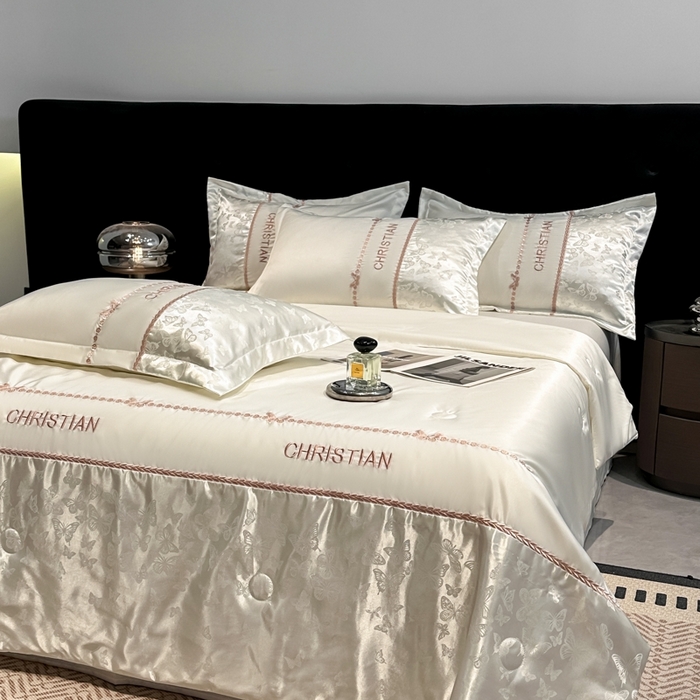 91家纺网 家纺一手货源 找家纺 金牛座家纺 2026新款水洗丝柔提花夏被空调被四件套 忆夏-奶白