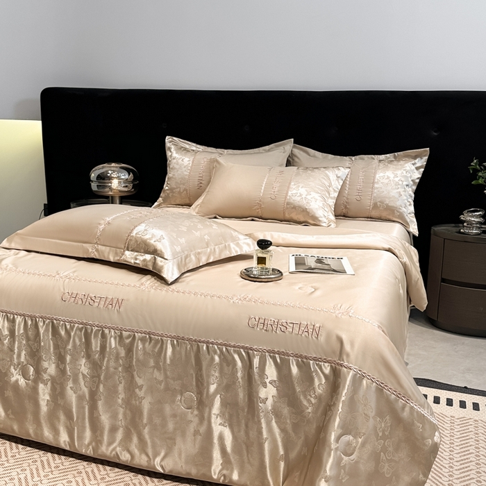 91家纺网 家纺一手货源 找家纺 金牛座家纺 2026新款水洗丝柔提花夏被空调被四件套 忆夏-香槟