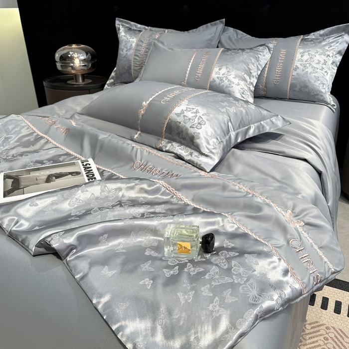 91家纺网 家纺一手货源 找家纺 金牛座家纺 2026新款水洗丝柔提花夏被空调被四件套 忆夏-高级灰