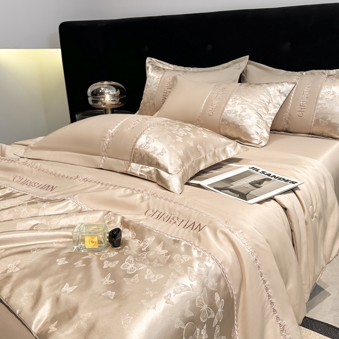 91家纺网 家纺一手货源 找家纺 金牛座家纺 2026新款水洗丝柔提花夏被空调被四件套 忆夏-香槟