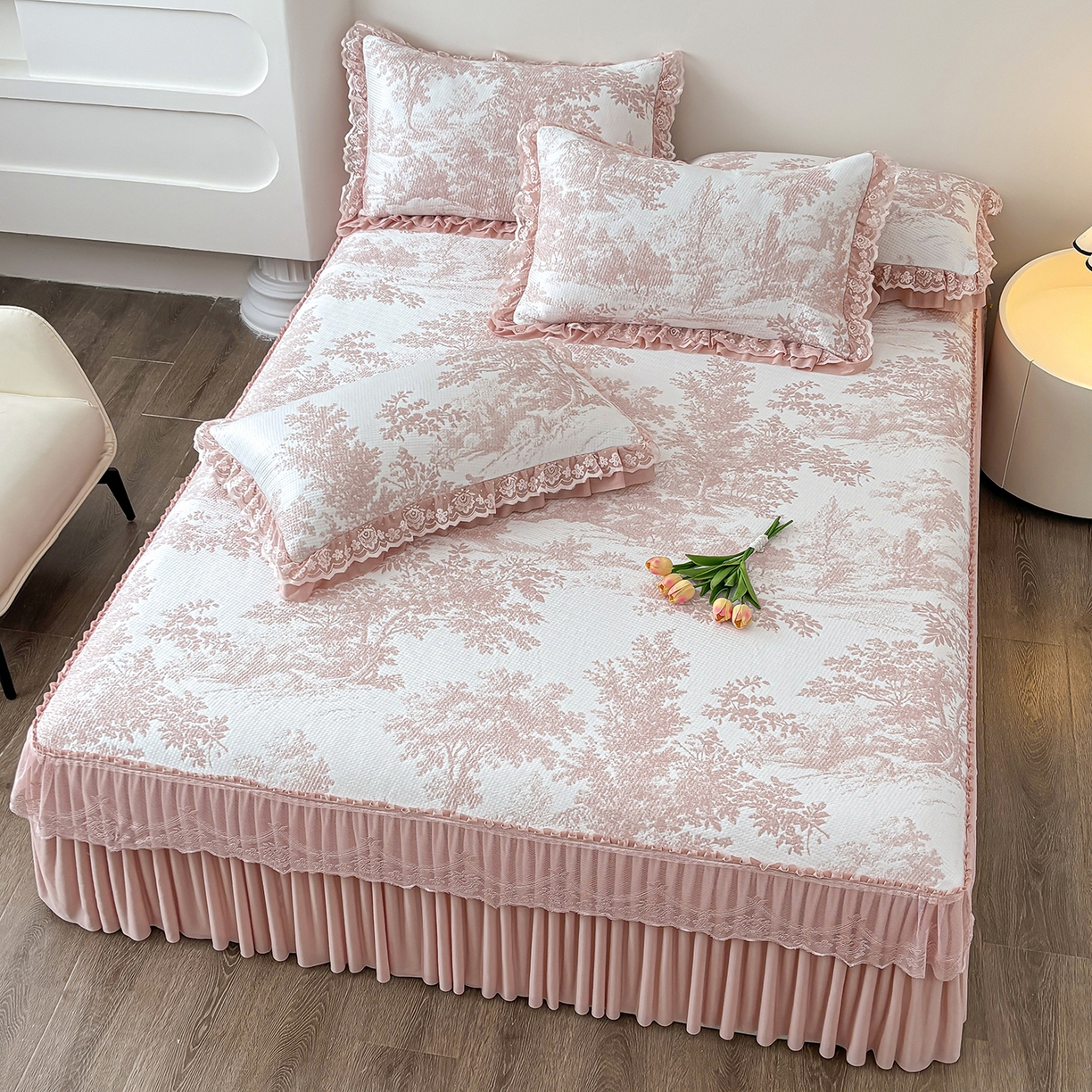 91家纺网 家纺一手货源 找家纺 （总）金艾草 2026春夏新款PE凉感床裙款凉席席子空调软席