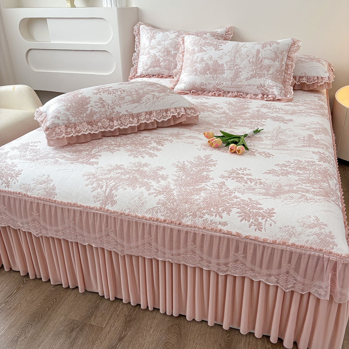 91家纺网 家纺一手货源 找家纺 （总）金艾草 2026春夏新款PE凉感床裙款凉席席子空调软席