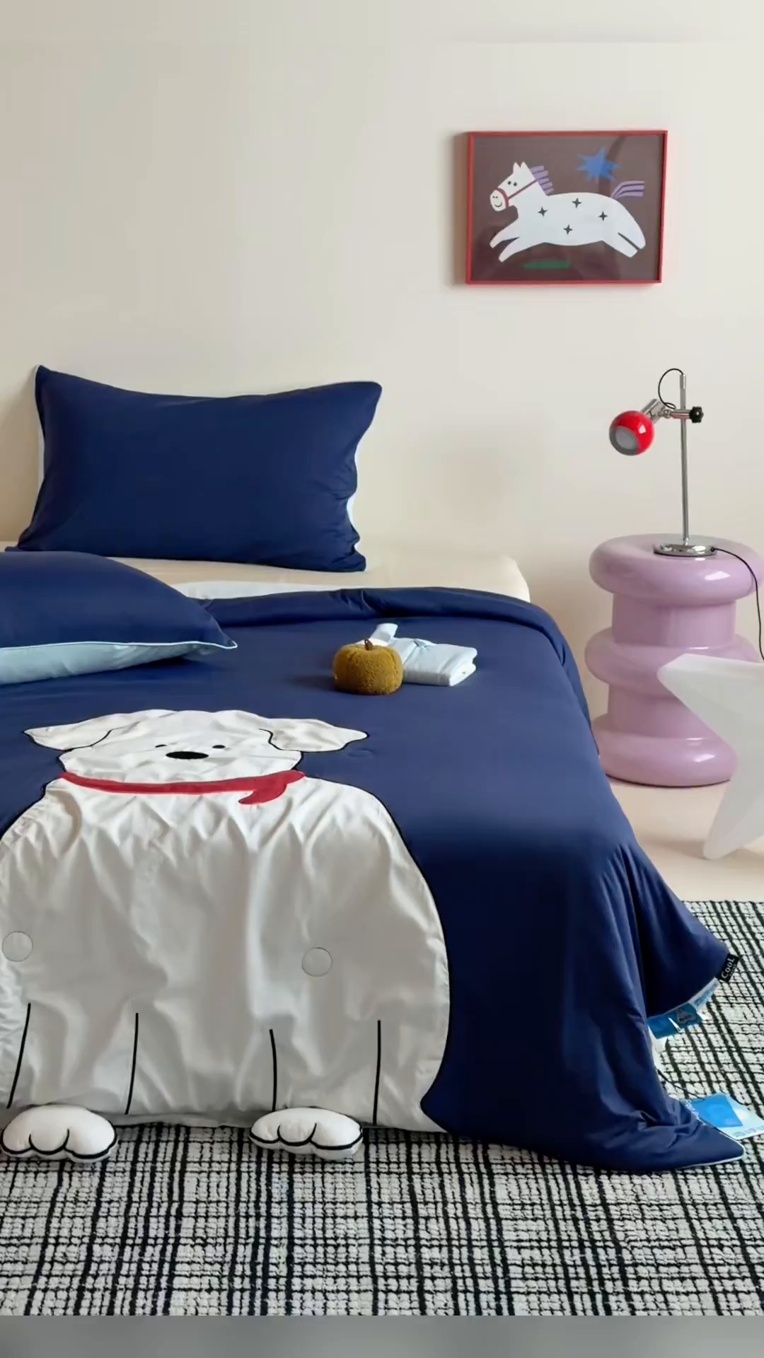 91家纺网 家纺一手货源 找家纺 佳汐蓝家纺 2026新款大版贴布绣花霜呼吸-凉感被夏被夏凉被空调被 围巾小狗