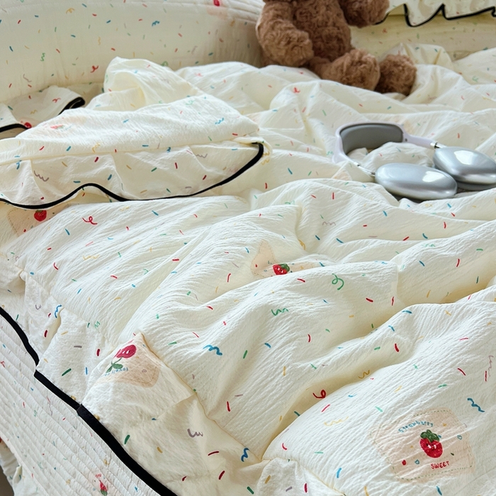 蝶帕家纺 2026新款云感双层纱床盖款夏被夏凉被空调被四件套 草莓甜心