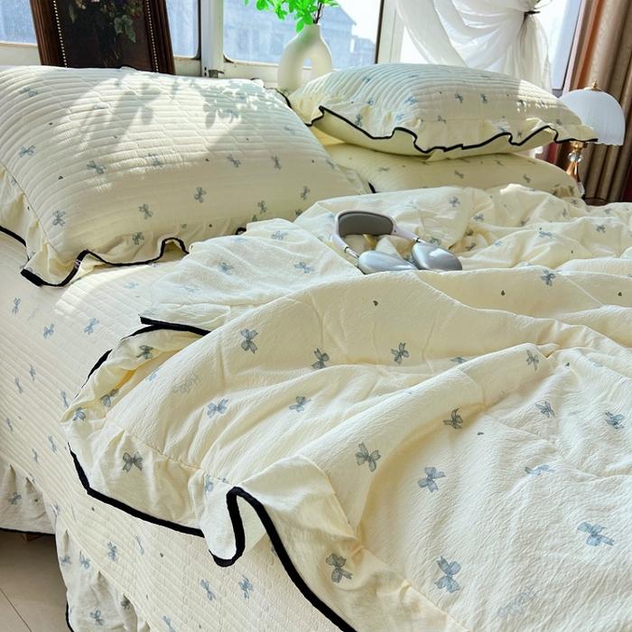 91家纺网 家纺一手货源 找家纺 蝶帕家纺 2026新款云感双层纱床盖款夏被夏凉被空调被四件套 简兮兰