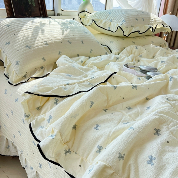 91家纺网 家纺一手货源 找家纺 蝶帕家纺 2026新款云感双层纱床盖款夏被夏凉被空调被四件套 简兮兰