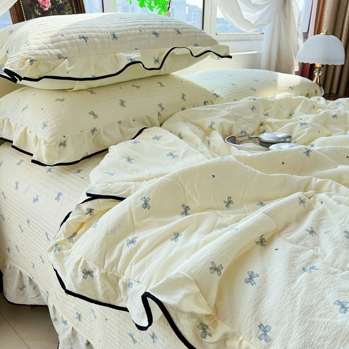 91家纺网 家纺一手货源 找家纺 蝶帕家纺 2026新款云感双层纱床盖款夏被夏凉被空调被四件套 简兮兰